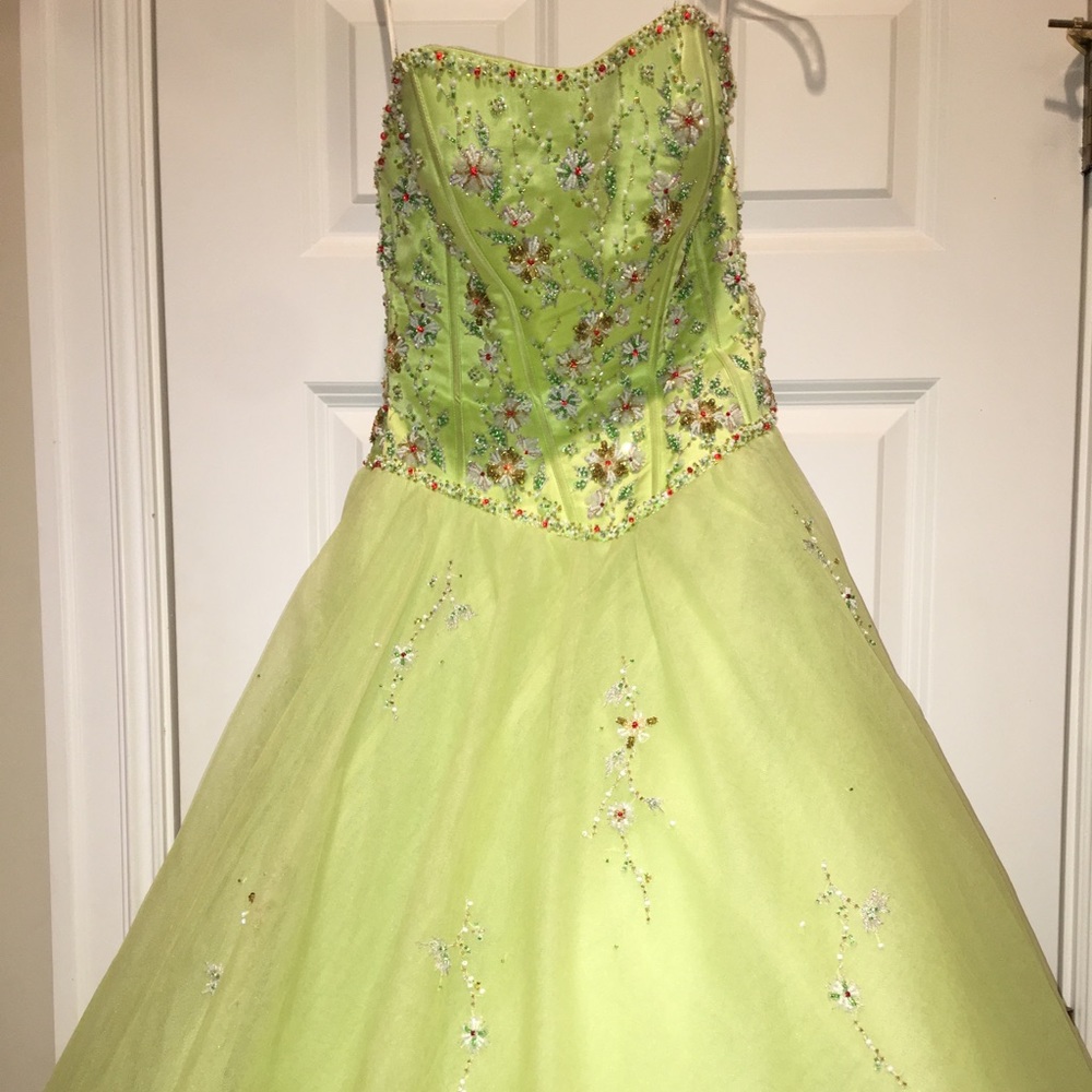 Strapless green ballgown.